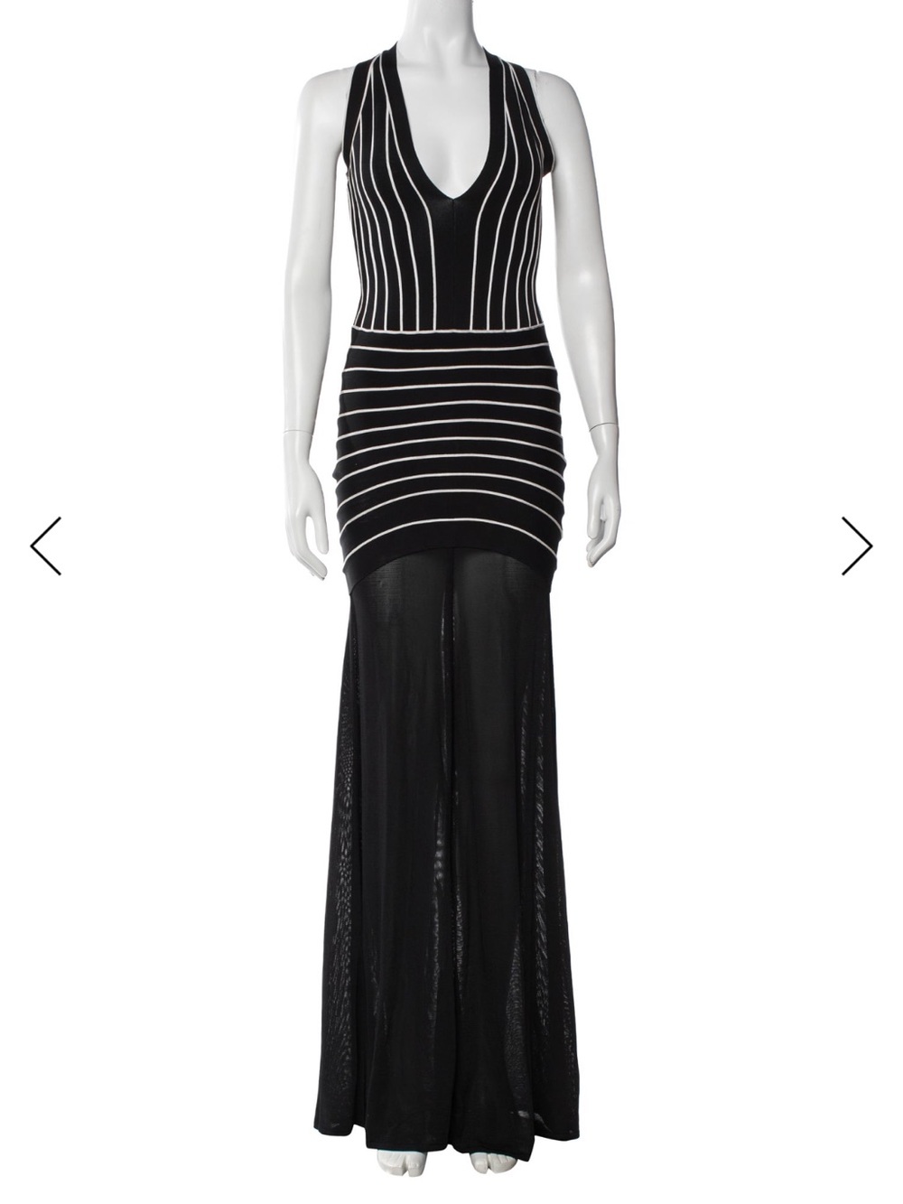 Herve Leger Black and White Striped Maxi Dress Size Small